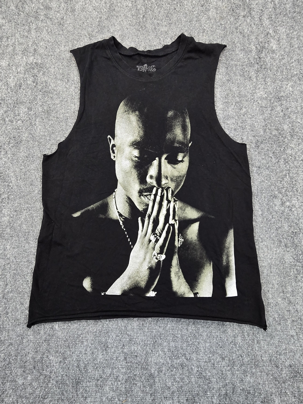 Tupac Shakur Womens M Black Graphic Muscle Tank 2Pac Prayer Portrait 2013